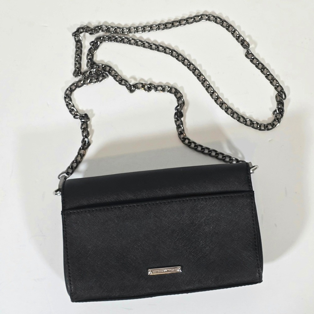 Rebecca Minkoff Black Jill Saffiano Leather Crossbody Bag Gunmetal Chain Tassel
